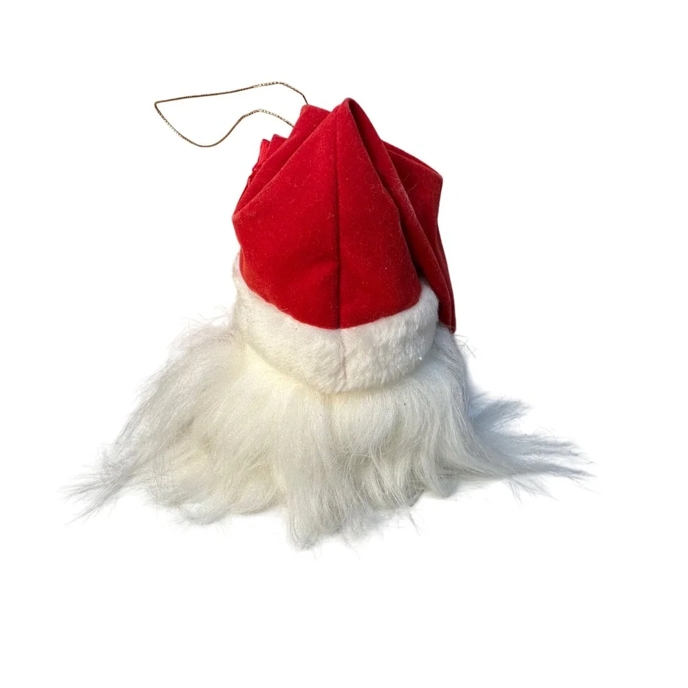 Santa Head Christmas Ornament‎ Faux Fur Beard Pinecone Berry Crown Vintage